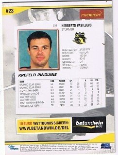 Playerkarte 2005/2006 Herberts Vasiljevs Krefeld Pinguine