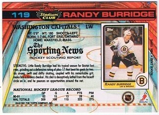 NHL Playerkarte Randy Burridge Boston Bruins