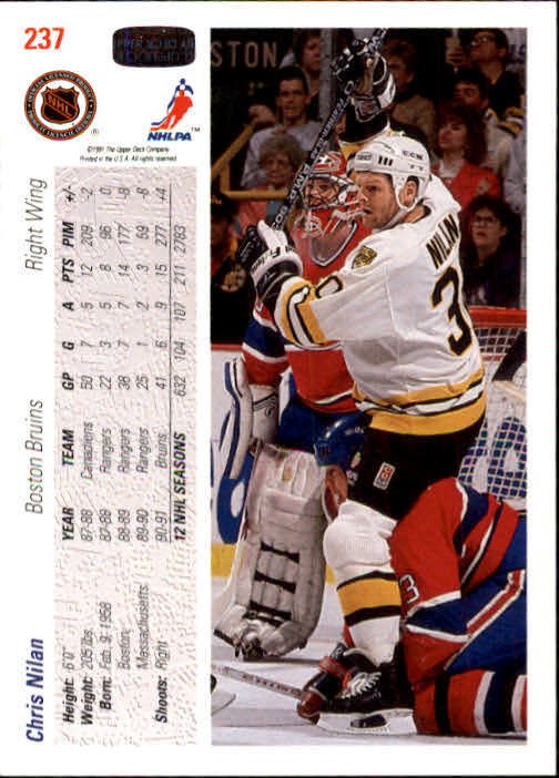 1991-92 Upper Deck #237 Chris Nilan Boston Bruins