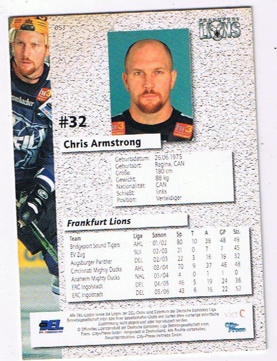 DEL Playerkarte Chris Armstrong Frankfurt Lions