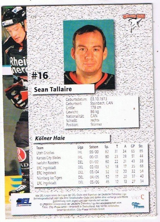 DEL Playerkarte 2006/2007 #129 Sean Tallaire Kölner Haie