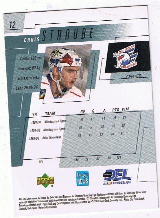 DEL Playerkarte 2000/2001 Chris Straube Adler Mannheim