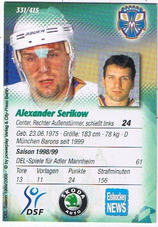 Playerkarte Alexander Serikov München Barrons