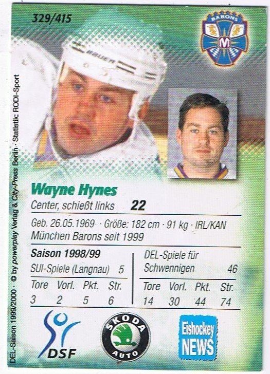 Playerkarte Wayne Hynes München Barrons