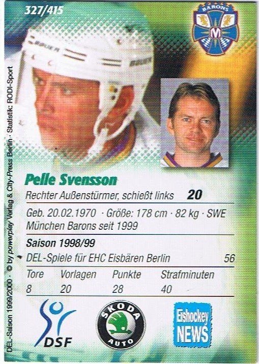 Playerkarte Pelle Svensson München Barons