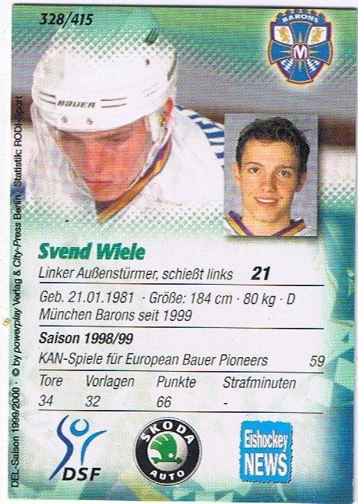 Playerkarte 1999/00 Svend Wiele München Barons