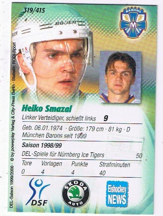 DEL 1999/00 Playerkarte Heiko Smazal München Barons