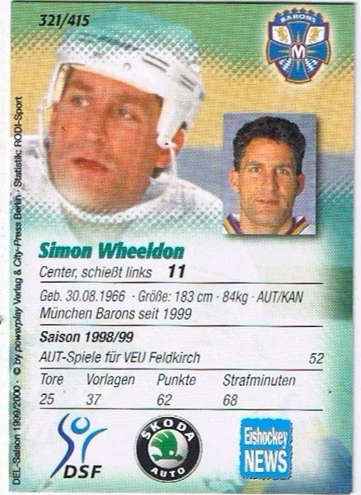 Playerkarte Simon Wheeldon München Barons