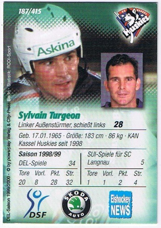 Playerkarte 1999/2000 Sylvain Turgeon Kassel Huskies