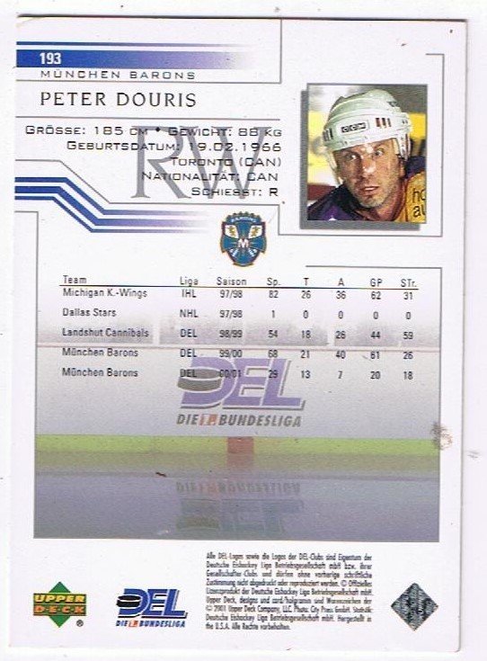 Playerkarte 2001/2002 Peter Douris München Barons