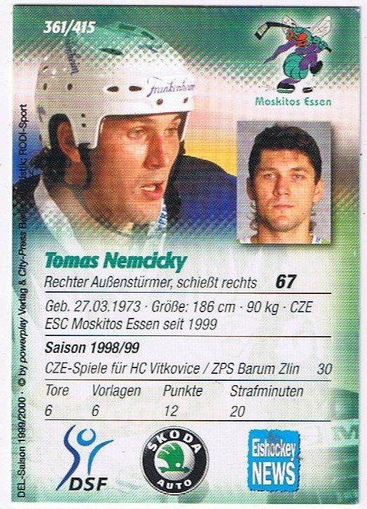 DEL Playerkarte 1999/00 Tomas Nemcicky Moskitos Essen
