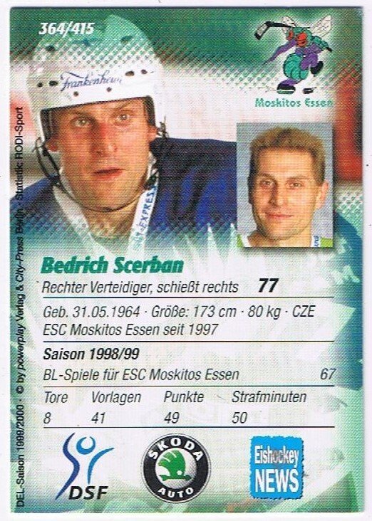 DEL Playerkarte 1999/00 Bedrich Scerban Moskitos Essen
