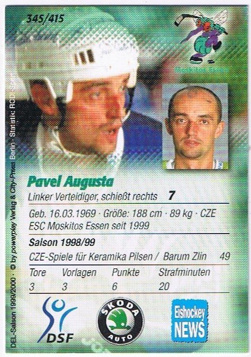 DEL Playerkarte 1999/00 Pavel Augusta Moskitos Essen