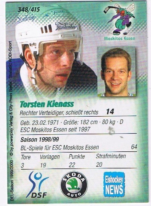 DEL Playerkarte 1999/00 Thorsten Kienass Moskitos Essen