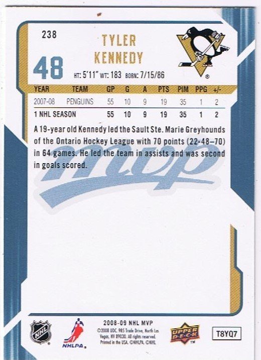 Upper Deck MVP 2008/2009 Tyler Kennedy Penguins