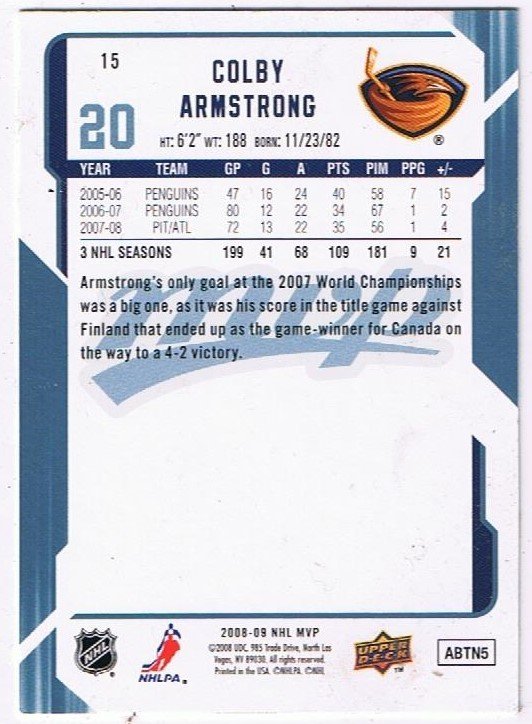 Upper Deck MVP 2008/2009 Colby Armstrong Thrashers