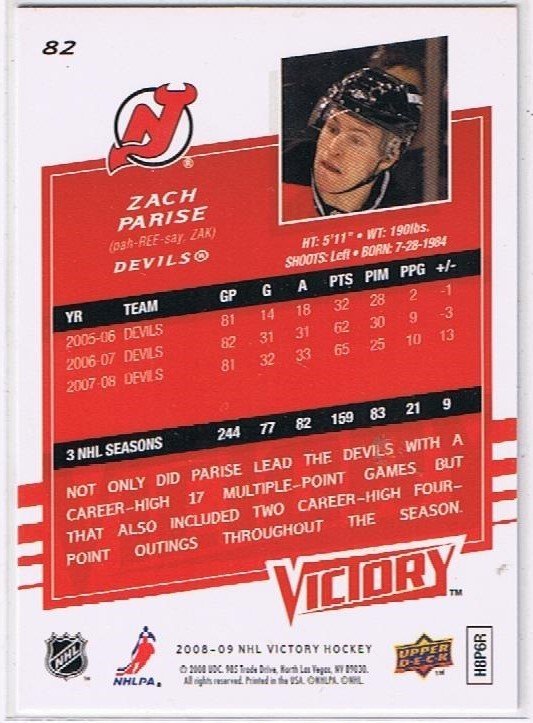 Upper Deck Victory 2008/2009 Zach Parise Devils
