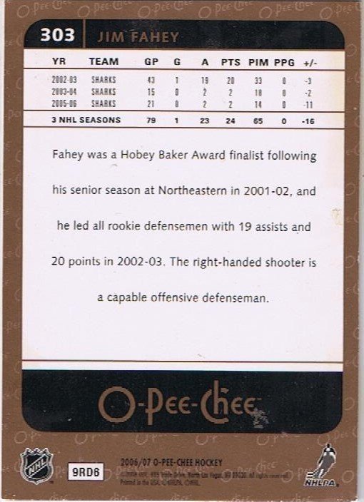 O-Pee-Chee 2006/07 Jim Fahey Devils