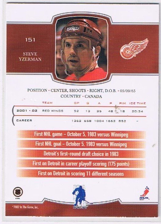 2002/2003 BAP First Edition #151 Steve Yzerman Detroit Red Wings