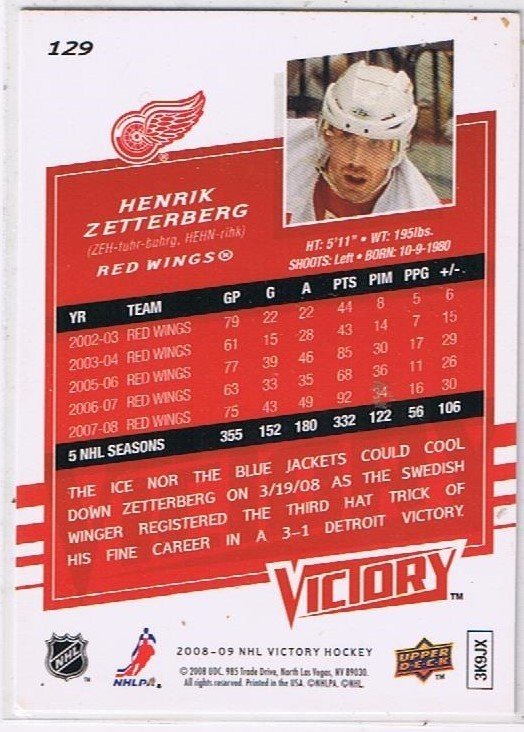 Upper Deck Victory 2008/2009 Henrik Zetterberg Red Wings