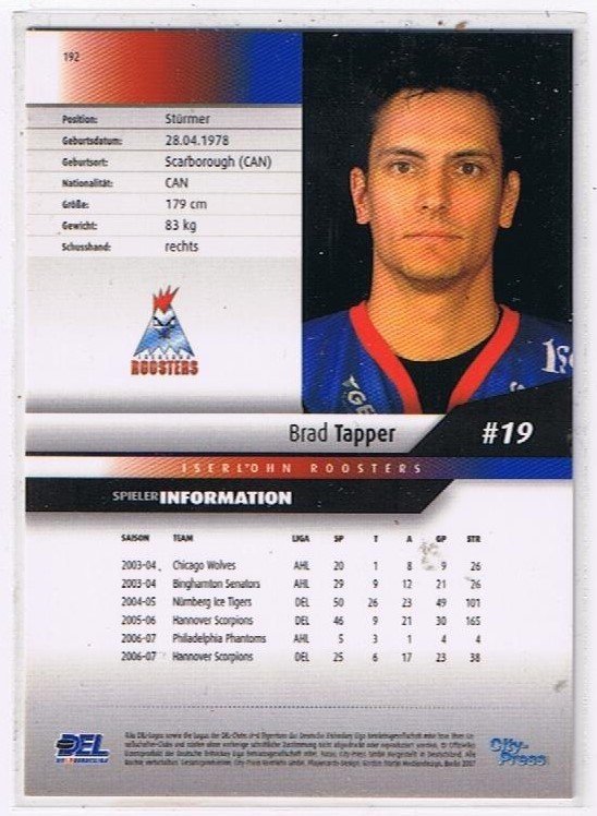 DEL 2007/08 Brad Tapper Iserlohn Roosters