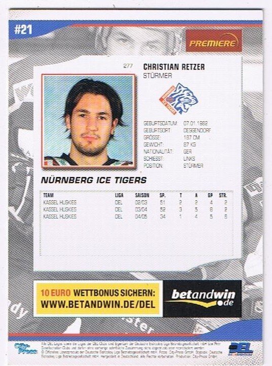 DEL Playerkarte 2005/06 Christian Retzer Ice Tigers