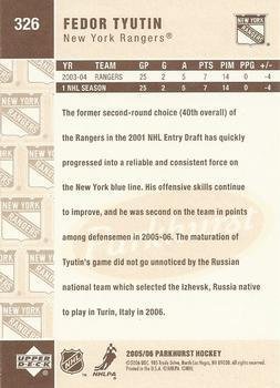 2005/2006 Parkhurst Fedor Tyutin New York Rangers