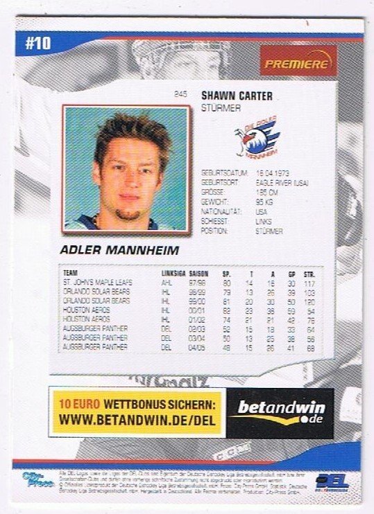 DEL Playerkarte Shawn Carter Adler Mannheim