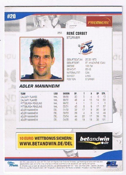 2005/06  Playerkarte René Corbet Adler Mannheim