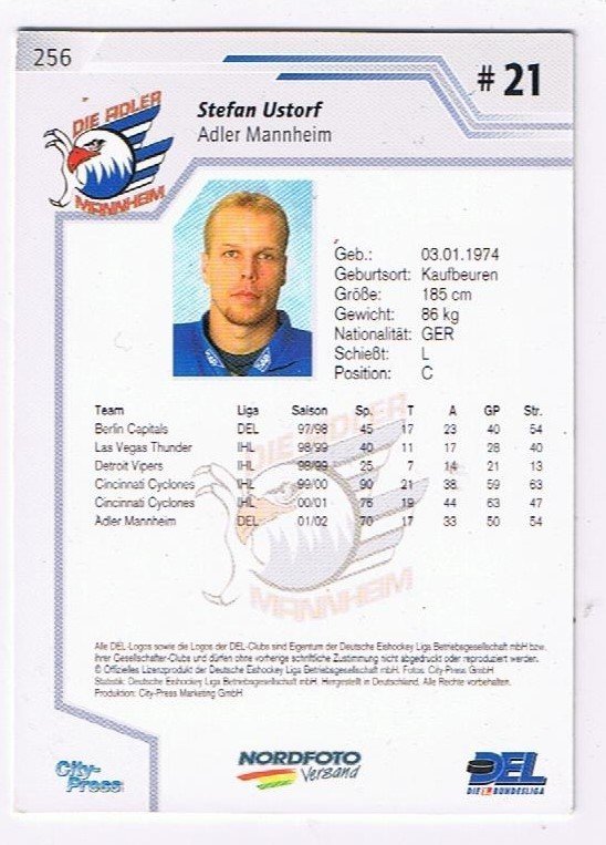 Playerkarte 2002/2003 Stefan Ustorf Adler Manheim
