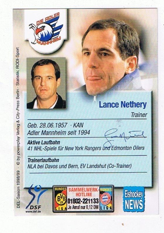 Playerkarte 1998/99 Lance Nethery Adler Mannheim