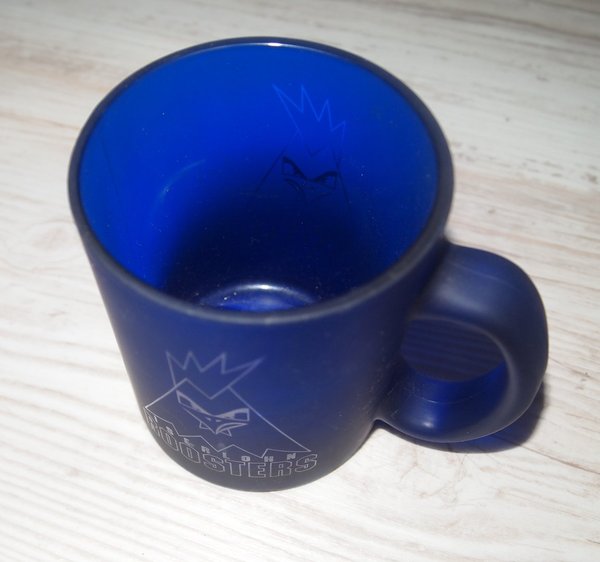Kaffebecher Glas dunkelblau mit altem Logo