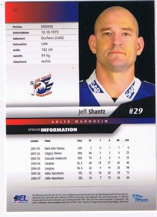 2007/08  Playerkarte Jeff Schantz Adler Mannheim