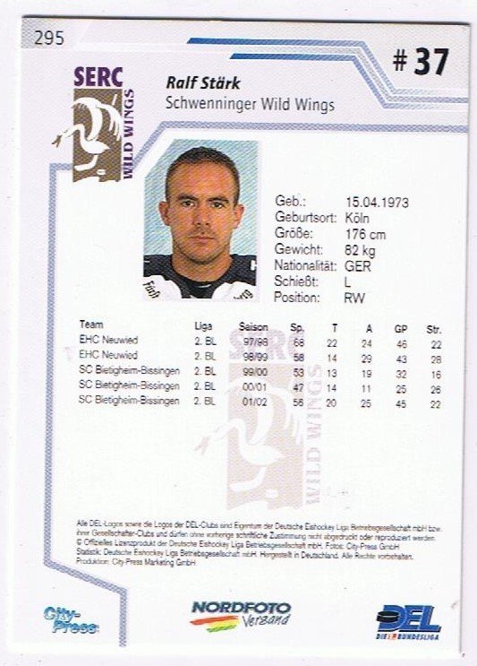 DEL Playerkarte 2002/2003 Ralf Stärk Schwenningen
