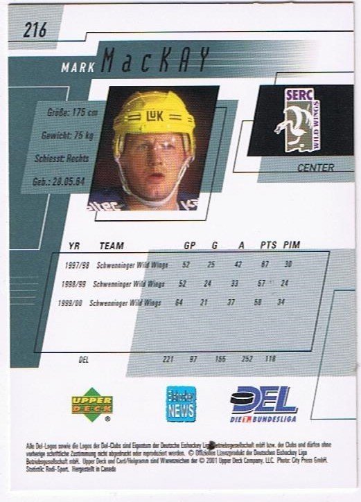Playerkarte 2000/2001 Mark MacKay Schwenningen