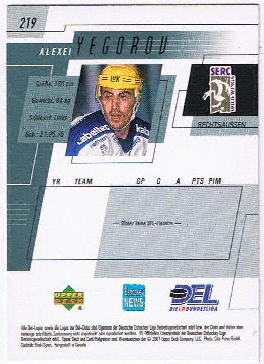 Playerkarte 2000/2001 Alexei Yegorov Schwenningen