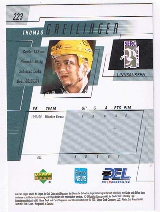 Playerkarte 2000/2001 Thomas Greilinger Schwenningen
