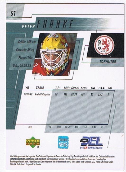 DEL Playerkarte 2000/01 Peter Franke DEG
