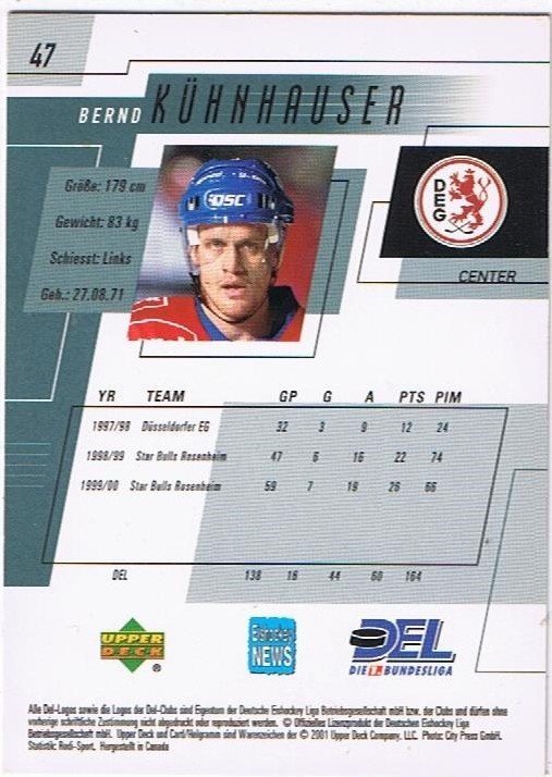 DEL Playerkarte 2000/01 Bernd Kühnhauser DEG