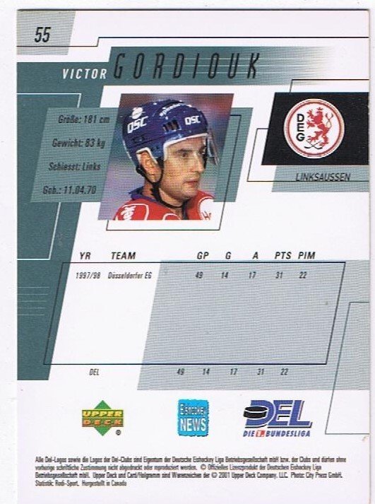 DEL Playerkarte 2000/01 Victor Gordiouk DEG