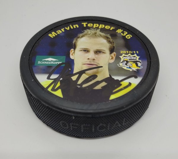 Eishockeypuck signiert Marvin Tepper #36 Krefeld Pinguine 2010/2011