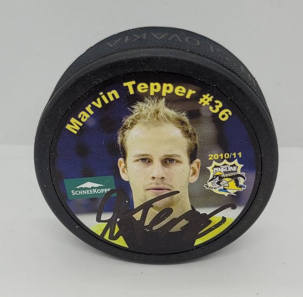 Eishockeypuck signiert Marvin Tepper #36 Krefeld Pinguine 2010/2011