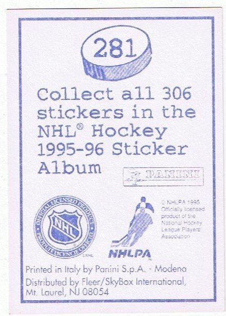 1995/1996 Panini Stickers Ulf Dahlen San Jose Sharks