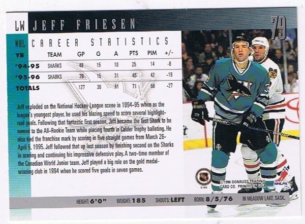 1996/1997 Donruss Jeff Friesen San Jose Sharks