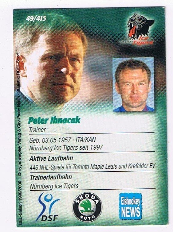 Playerkarte 1999/00 Peter Ihnacak Nürnberg Ice Tigers
