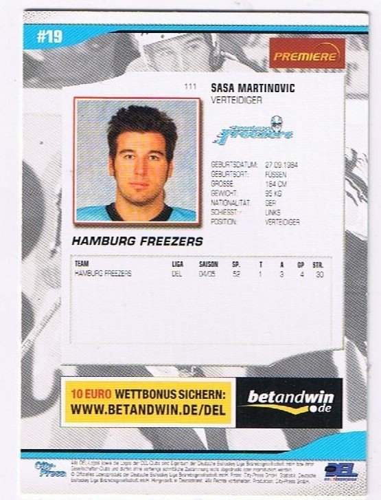 DEL 2005/06 Sasa Martinovic Hamburg Freezers
