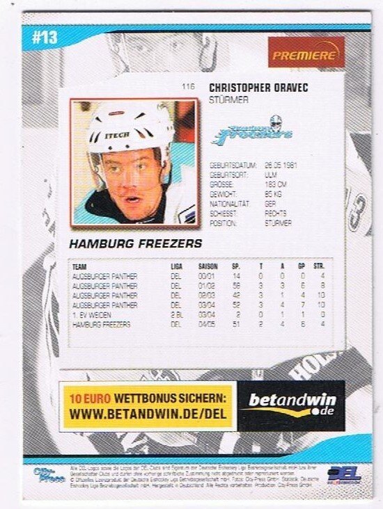 DEL 2005/06 Christopher Oravec Hamburg Freezers