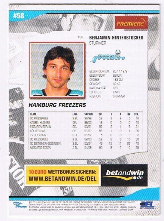 DEL 2005/06 Benjamin Hinterstocker Hamburg Freezers
