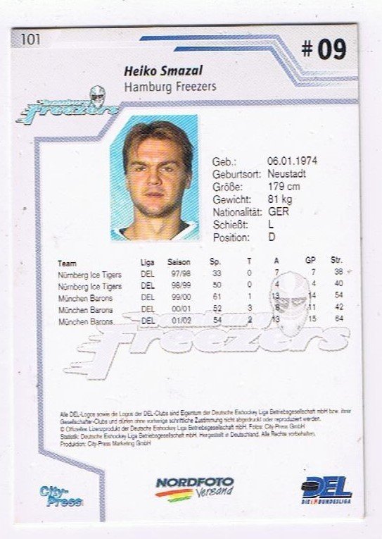 DEL Playerkarte 2002/2003 Heiko Smazal Hamburg Freezers