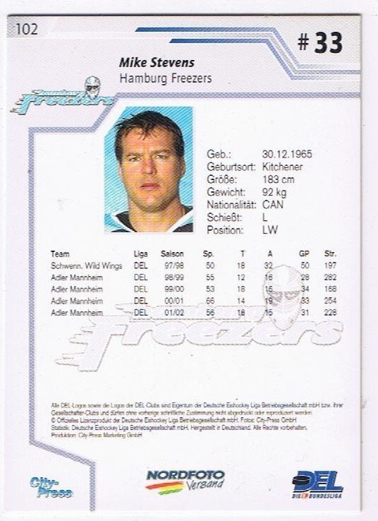 DEL 2002/2003 Mike Stevens Hamburg Freezers